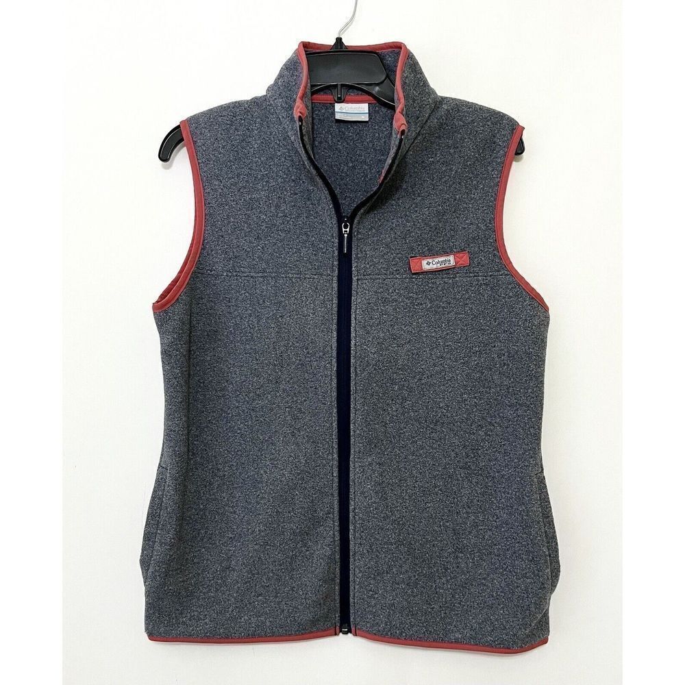 Columbia PFG Womens Full Zip Vest Size Medium Gray Fuchsia Hot Pink Fleece